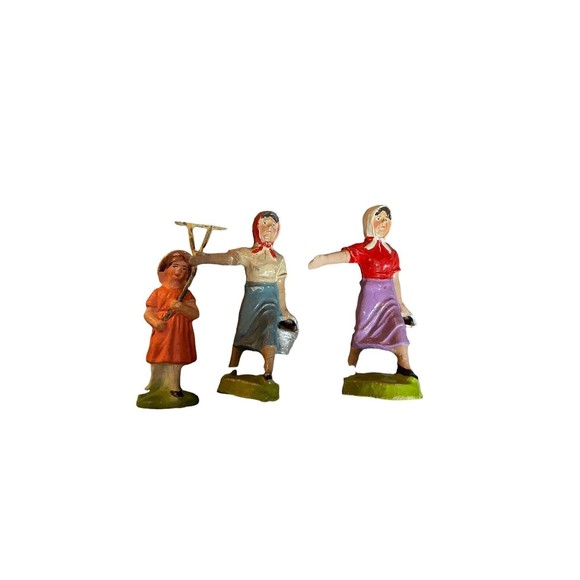 VTG Elastolin Putz Farm Toy Figures Set Of 3 German Toys - Picture 6 of 6